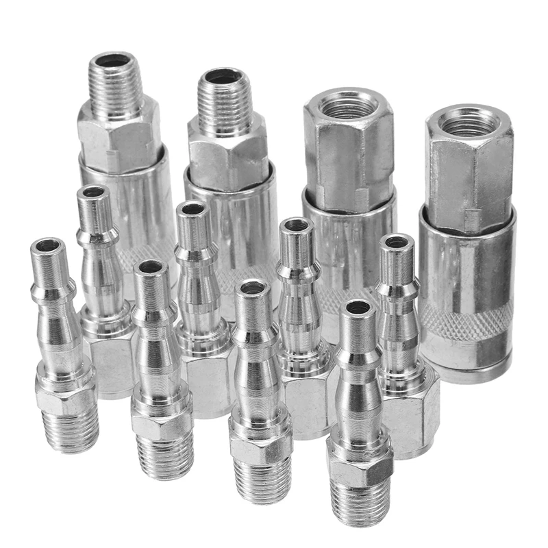 

12pcs 1/4 Inch BSP Fitting Couplings Connector Male/ Female Air Line Compressor Accessory Hose Quick Release Tool Coupler Set