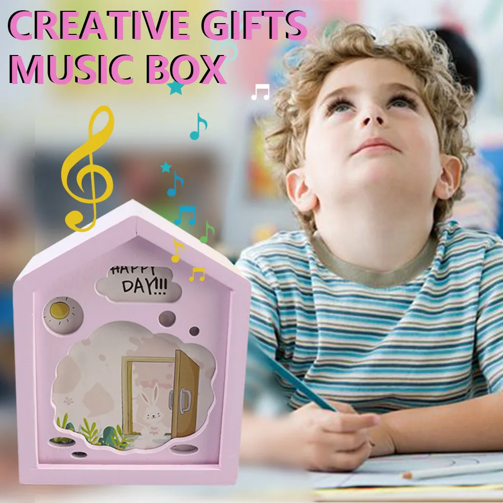 Mini Wooden Music Boxes Kids Creative Birthday Gift New Desktop Home Decor Music Boxes Castle in