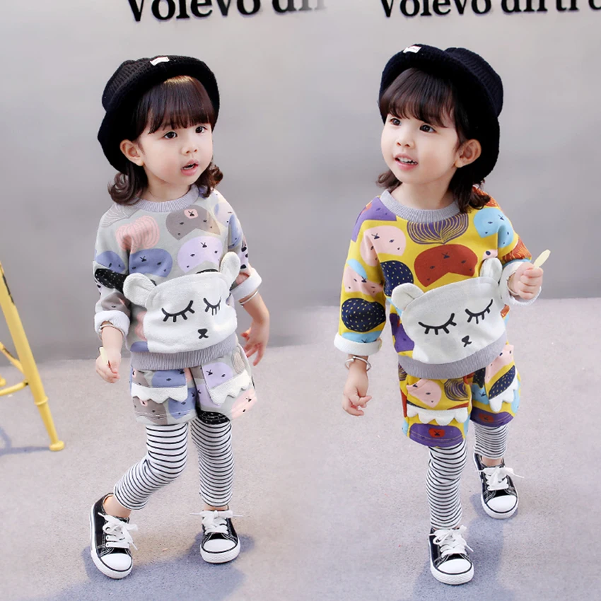 Cotton 0-3 years old girl Baby clothes Girl suit 2020 new Cartoon rabbit Striped pants Two-piece Open pants Sister suit