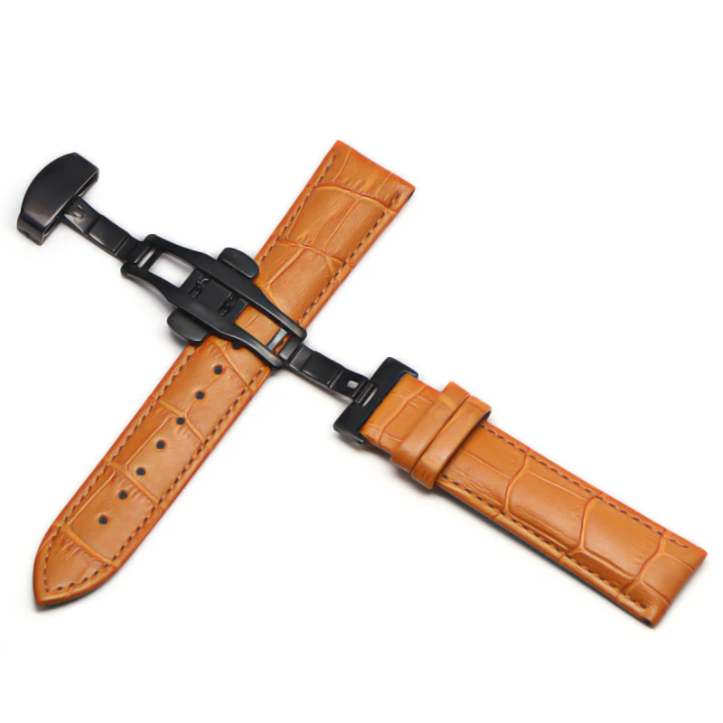 Кожаный ремешок 12-24 мм, Универсальные часы с бабочкой, стальная пряжка, ремешок на запястье, браслет для gear s3, huawei, Casio - Цвет ремешка: Bright brown black