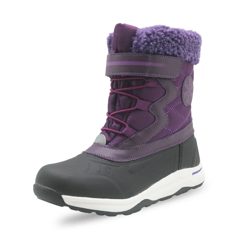 Apakowa/зимние водонепроницаемые ботинки для девочек; теплые зимние ботинки до середины икры с шерстяной подкладкой для холодной погоды; цвет розовый, белый - Цвет: QF08-purple