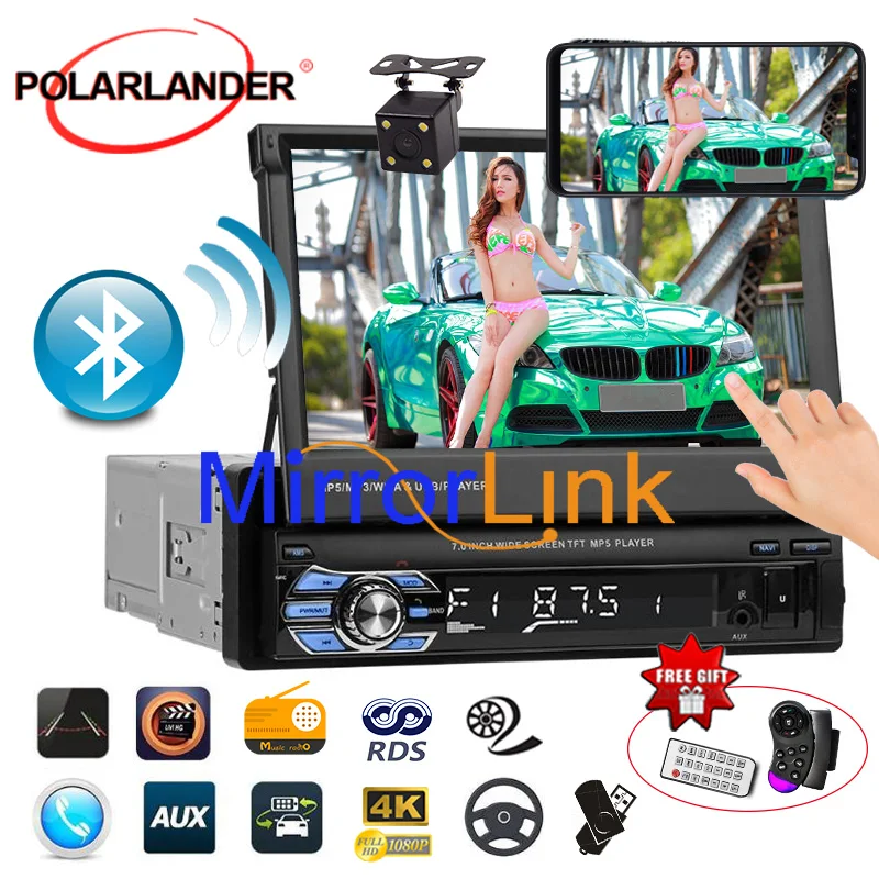 hot Car video Stereo Radio 7 Inch 1 din USB TF FM MP5 MP4 Multimedia Player bluetooth Mirror Link touch screen | Автомобили и