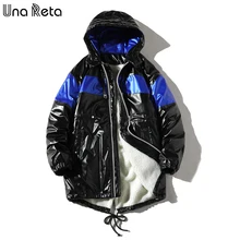 Una Reta Winter Jacket Men New Casual Patchwork Glossy Leather Parka Coat Hip Hop Men Clothes Warm Lambswool Jackets For Men