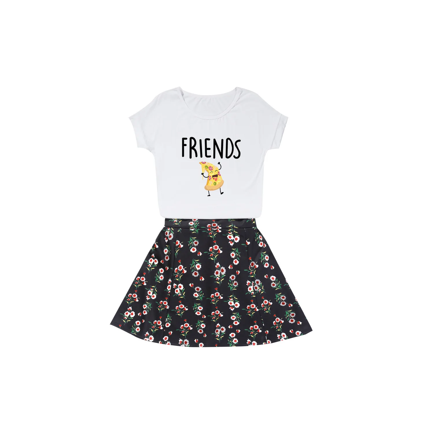 

WOMEN'S Skirt Set Best & Friends Food Cartoon Pattern Two-Piece Set Short-sleeve Dress