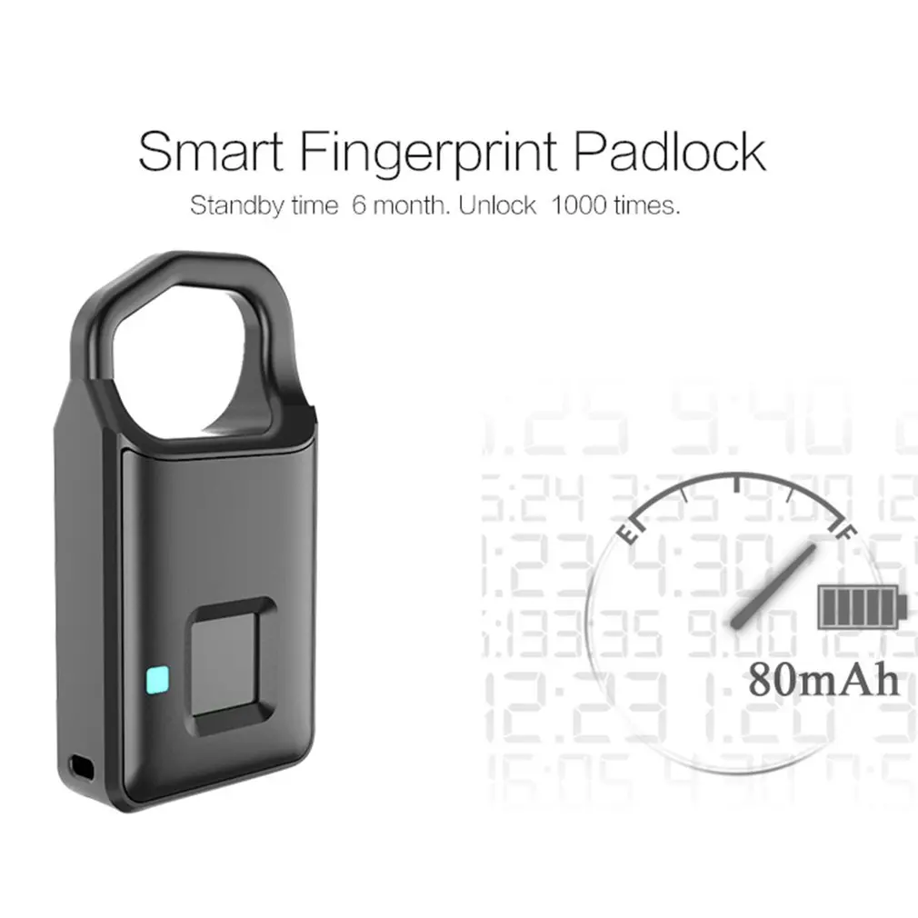 P4 Fingerprint Lock USB Rechargeable Smart Keyless Anti-Theft Padlock Suitcase Door Lock Burglar Alarm Security