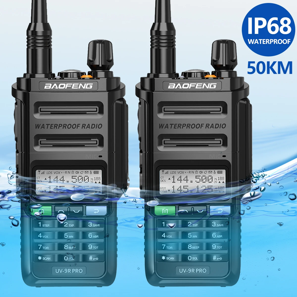 2 шт. портативная рация Baofeng UV-9R PRO IP68 водонепроницаемая Двухдиапазонная 136-174/400-520