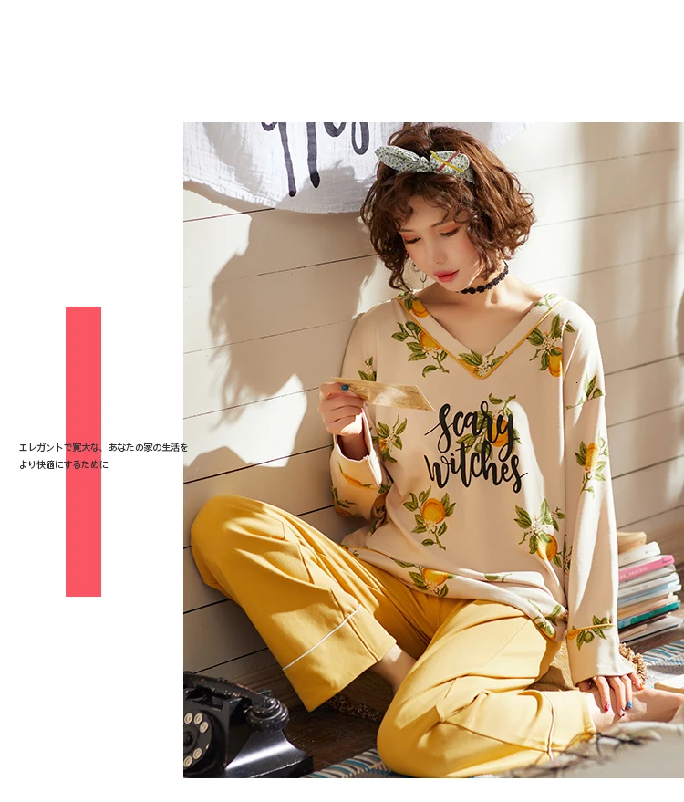 BZEL Весенняя Осенняя Пижама наборы с v-образным вырезом для сна Lounge Хлопковая пижама Mujer с длинным рукавом Пижама женская одежда для отдыха