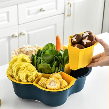 

Rotating Hot Pot Platter Drain Basket Double-Layer Plastic Vegetable And Fruit Storage Basket Multifunctional Innovative JS22