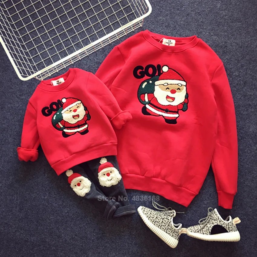 Новогодние и рождественские свитера для всей семьи; зимние меховые теплые толстовки с капюшоном с рисунком Санта Клауса и лося для мамы и детей; пижамы; одежда для сна