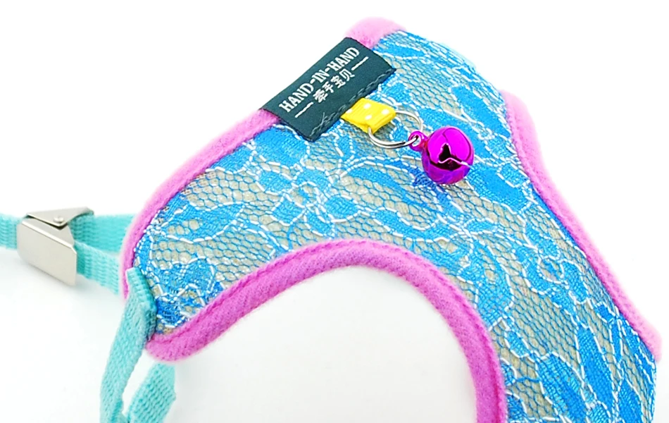 Dog Cat Lace Harness Vest Pet Products Adjustable with Bell Walking Lead Leash Puppy Polyester Mesh Harness for Small Medium Dog