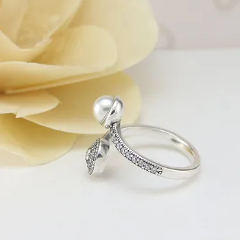 

Free Shipping Real 925 Sterling Silver Ring Shining Pearl Twist Arm Opening Ring For Women's Gift Banquet Jewelry