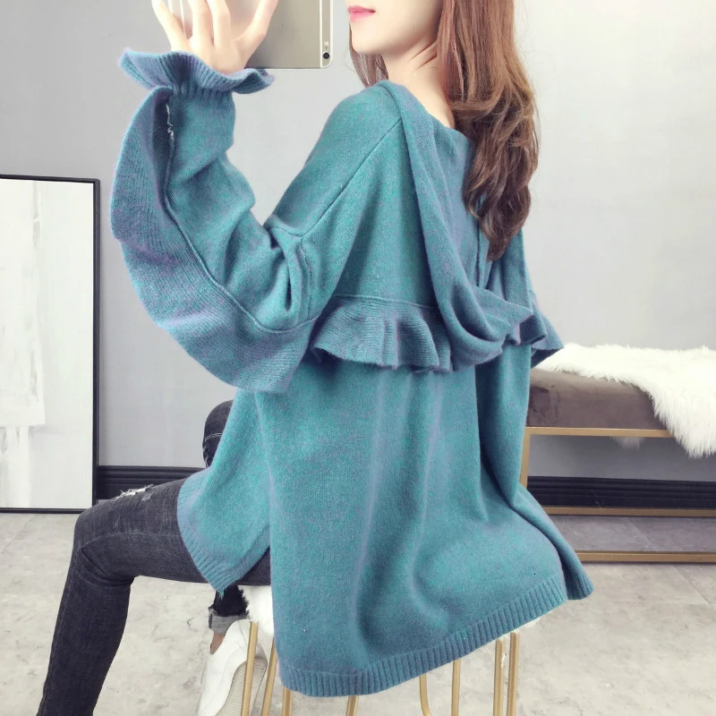 

Fashion Hooded Sweater 2019 Autumn Winter Women Knitted Pullover Sweater Long Sleeve Loose Jumper Soft Warm Pull Femme