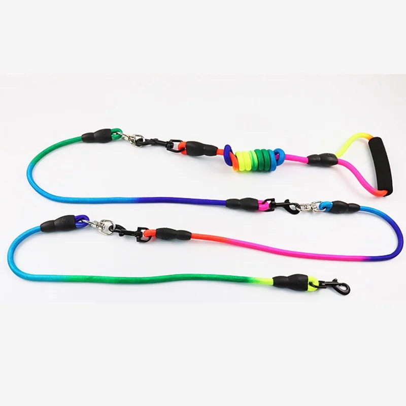 

Rainbow Two Three four dogs Leash Nylon Detachable Pet Lead foam handle 1 leash for 2 or 3 or 4 Dogs round dog Traction Rope