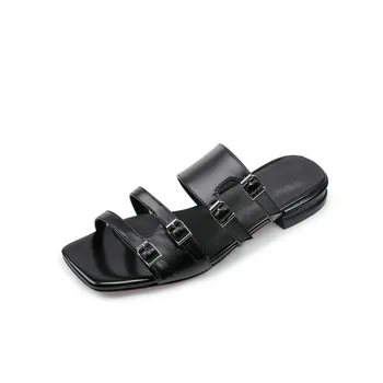 

Sweet Cool Genuine Leather Women Mules Comfortable Low Heels Pumps 2020 Spring Summer fashion Casual Shoes Woman Heels