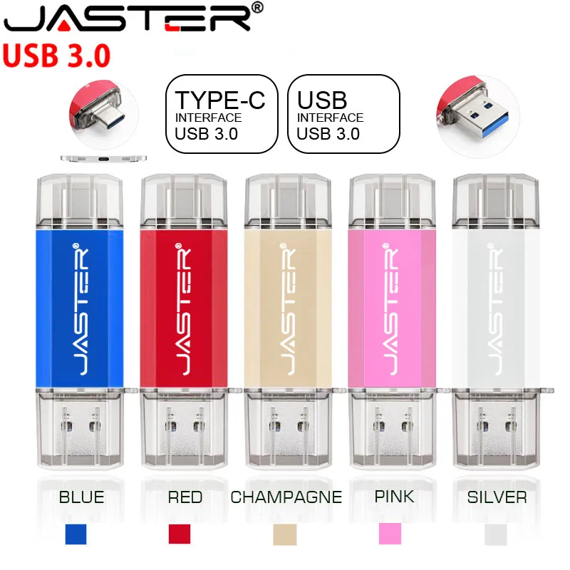 JASTER Type C USB Flash Drive OTG Pen Drive 128GB 64GB 32GB 16GB Pendrive 2 in 1 Design Usb Stick for Type-C Mobile/Tablet PC