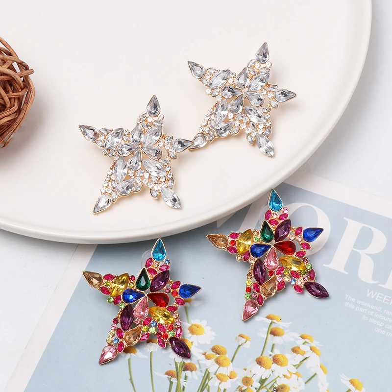 Бренд JUJIA, серьги-гвоздики со звездами, массивные Серьги с драгоценными камнями в богемном стиле, блестящие большие серьги с кристаллами, ювелирные изделия для женщин, brincos