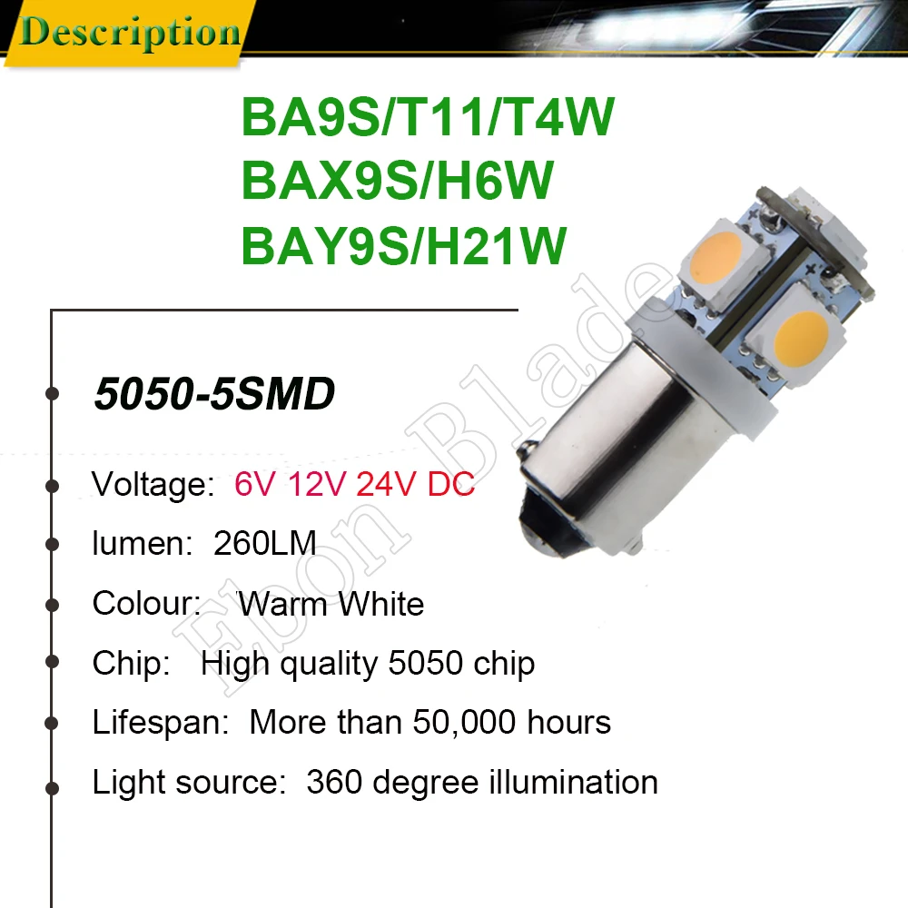 4Pcs BA9S T11 T4W BAX9S H6W BAY9S H21W Bayonet LED Lamp Warm/White