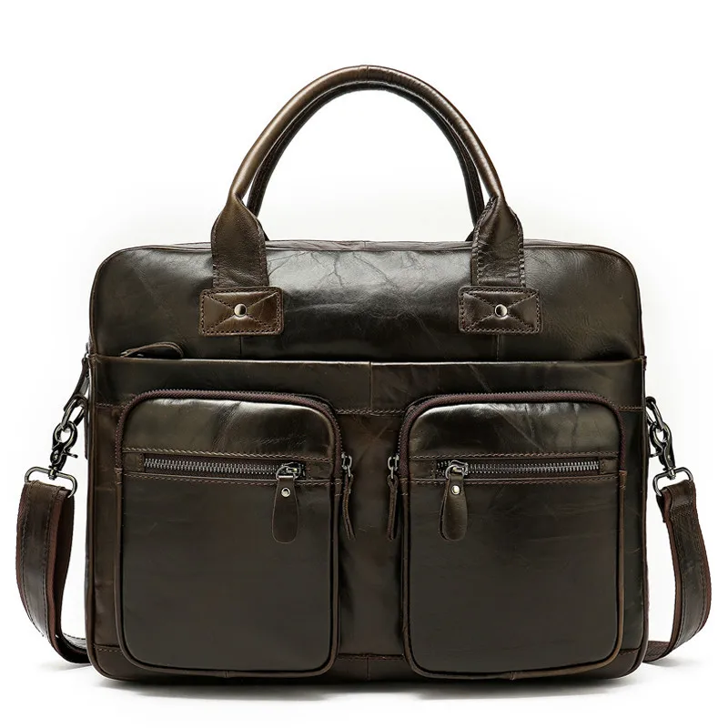 

100% Genuine Leather Bag For Men's Briefcase Office Laptop Bag A4 Lawyer Portfolio Bags Leather Male Cartable Computer 8380