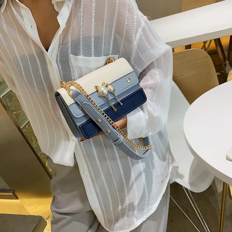 

Cat Pearl magnetic buckle 2019 summer new small fresh chain Messenger bag Joker cute shoulder small square bag