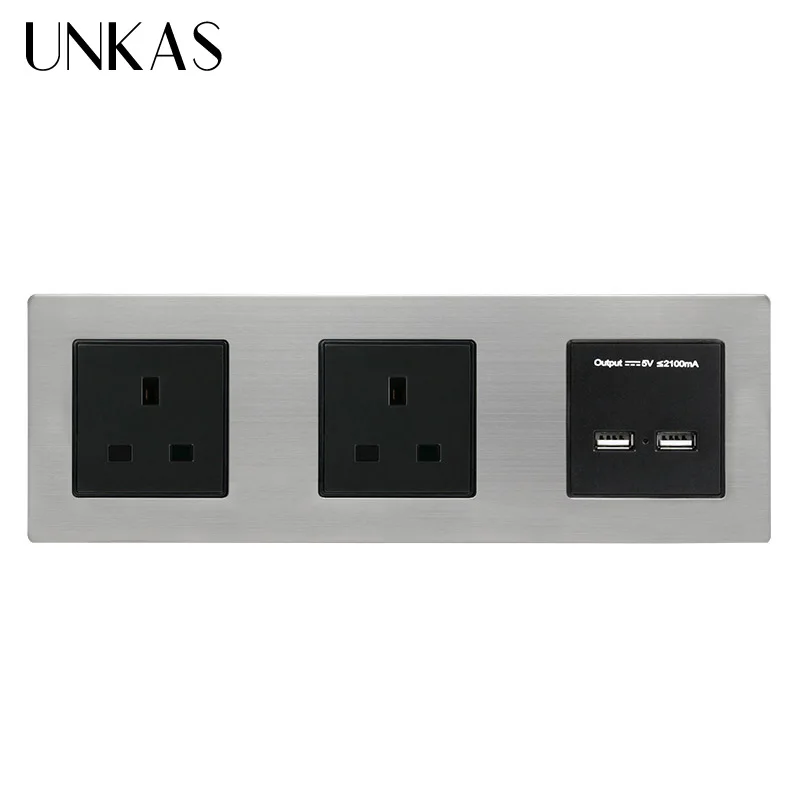 UNKAS розетки с зарядное устройство для автомобиля с двумя портами USB для зарядки Порты и разъёмы 5V 2A Выход UK Стандартный двойной Мощность розетка с заземлением электрических - Тип: Настенная розетка