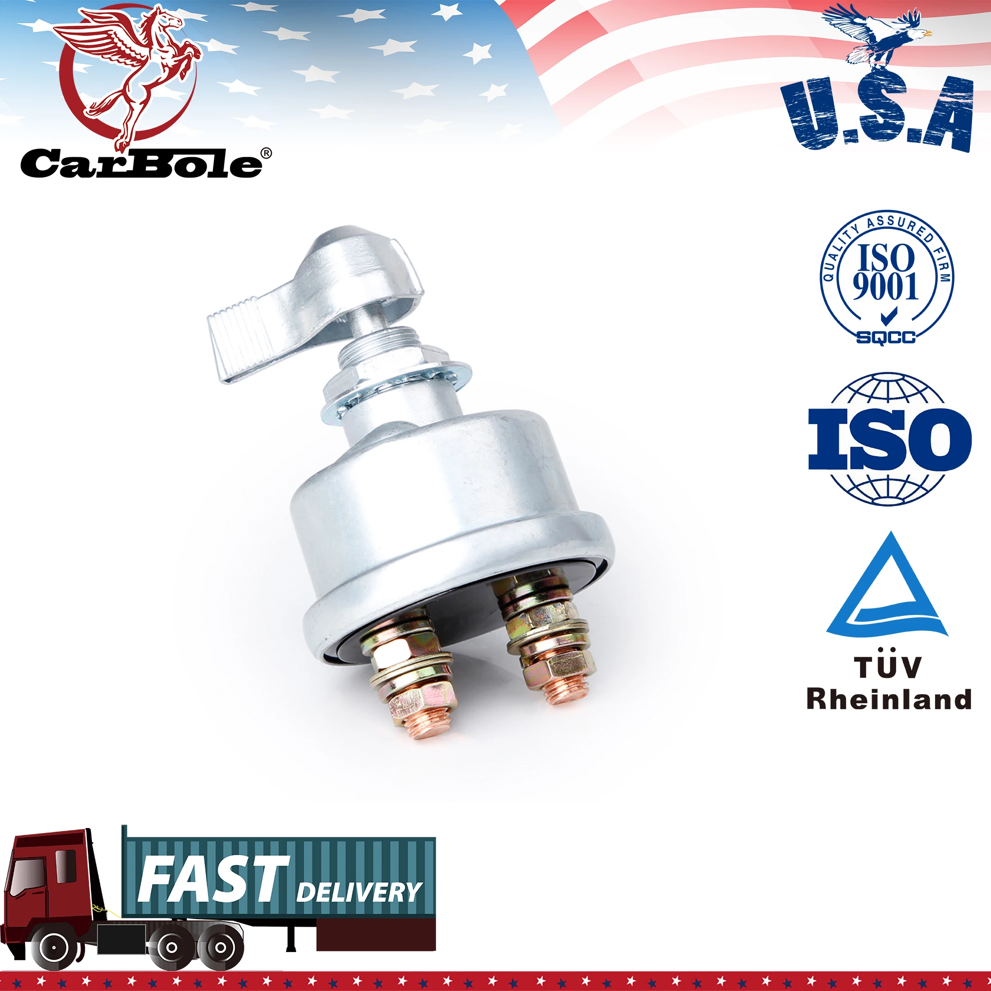 

Carbole Brand Heavy Duty Post Racing 12V Master Battery Quick Disconnect Cut/Shut Off Kill Switch Continuous Amp Rating 20 amps