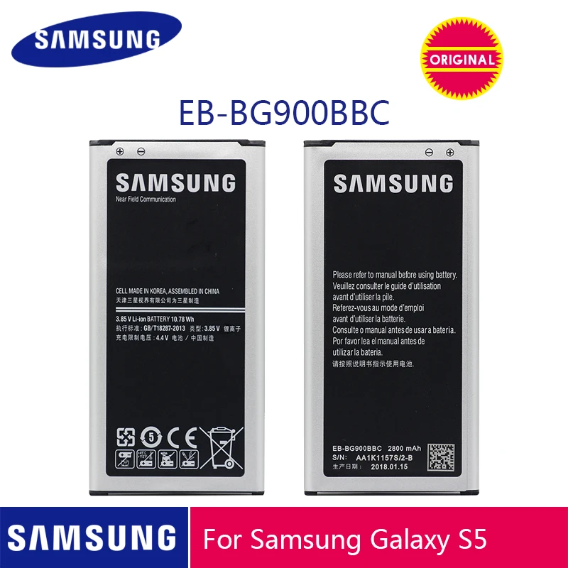 Оригинальный аккумулятор SAMSUNG для Samsung Galaxy S5 G900S G900F G900M G9008V 9006 в 9008 Вт G900FD 2800 мА/ч