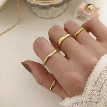 Peri'sBox 9 Sizes Polished Wide Thin Gold Rings Titanium Steel Geometric Rings for Women Round Circle Minimalist Ring 2020 New