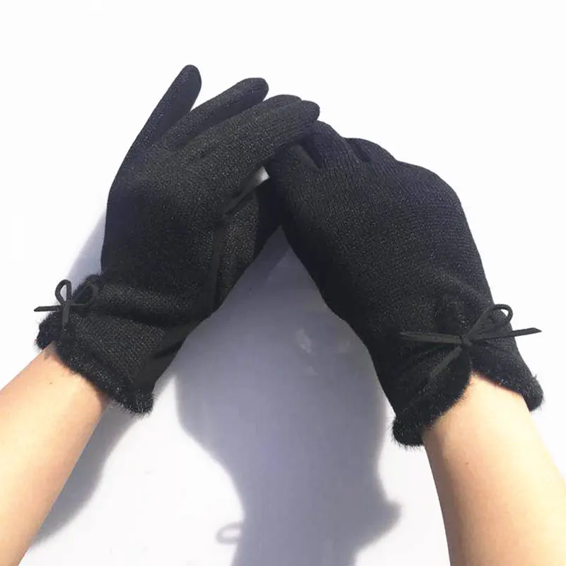 Бренд, высокое качество, женские зимние хлопковые шерстяные перчатки, элегантные теплые плюшевые перчатки для экрана с бантом, рукавицы из кашемира, перчатки M153