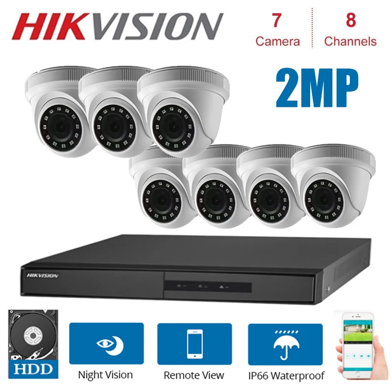 Комплекты видеонаблюдения Hikvision 1080P 8 каналов с HD камерой 7*2 МП 4 в 1 комплекты