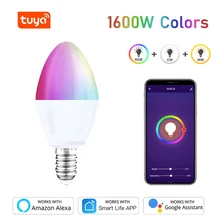 Tuya wi fi inteligente lâmpada e14 rgb + w c pode ser escurecido luz led vela lâmpada de controle remoto trabalho com alexa eco google assistente casa