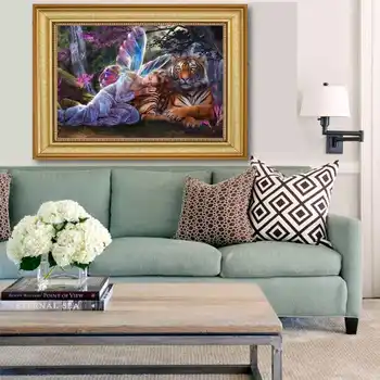 

5D Diamond Painting Cross Stitch Tiger Girl DIY Full Drill Embroidery Painting Arts Crafts 30x40cm Rhinestones Beaded Picture