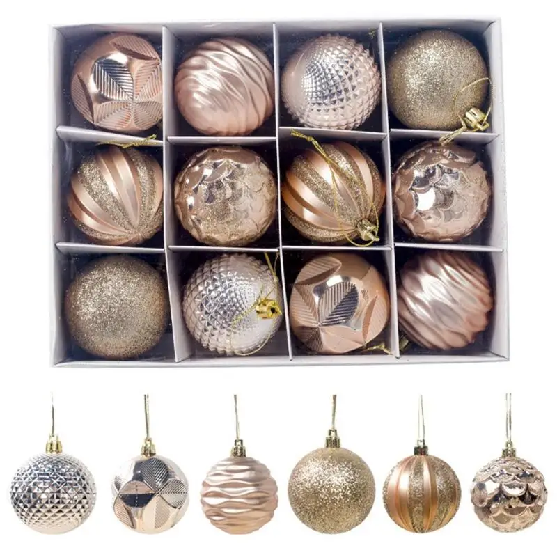 12Pcs/lot Christmas Tree Decor Ball Baubles Xmas Party Hanging Ball Xmas Decoration for home Navidad natal Ball 60mm 80mm - Цвет: M 6cm