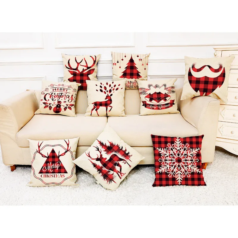 Merry Christmas Decorative Pillowcases Polyester Cotton Christmas Cartoon Pillow Case Cover Pillowcase Red