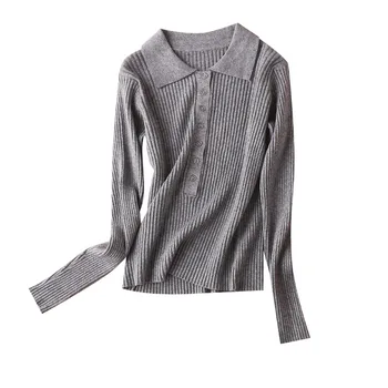

Autumn 2020 Long Sleeve Normcore/Minimalist Knitted Sweater with Cut Button Single Breasted Solid Women Sweater and Pullovers
