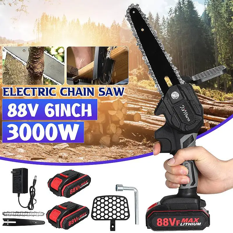 3000W 88V 6 Inch Mini Electric Chain Saw With 2Pcs Battery Woodworking Pruning Chainsaw One-handed Garden Logging Power Tool | Инструменты