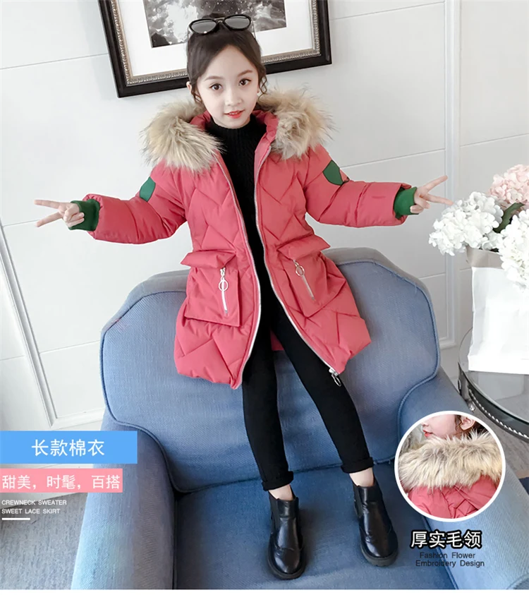 Зимняя куртка для девочек 13 лет, зимняя куртка для девочек, пальто Верхняя одежда с хлопковой подкладкой, 11 теплая Корейская Повседневная модная куртка, 9 - Цвет: A
