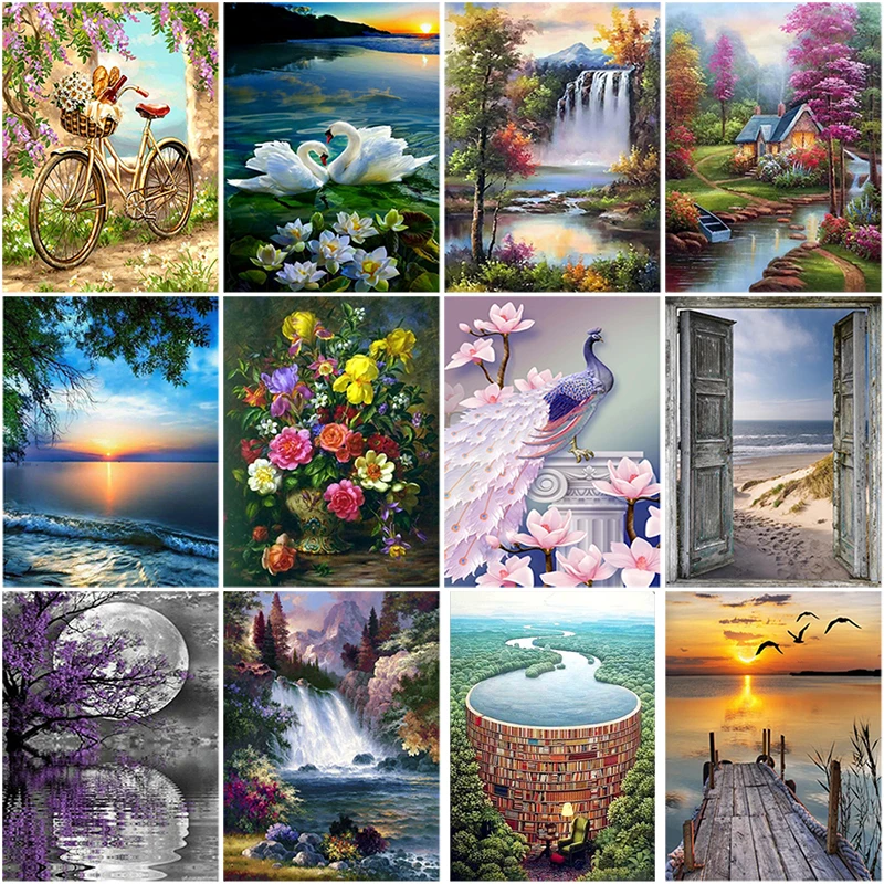 DIY 5D Diamond Painting Flower Embroidery Landscape Waterfall Cross Stitch Full Round Drill Rhinestones Home Decor Gift | Дом и сад