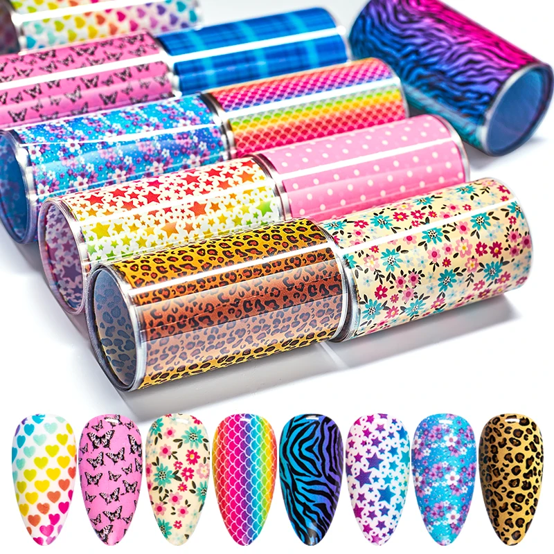 Набор фольги для ногтей с градиентом леопарда бабочки цветы звезда дизайн