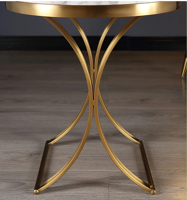 モダンな大理石のトップサイドテーブルソファベッドエンドテーブル小さな丸いコーヒーテーブルステンレス鋼金メッキフレーム