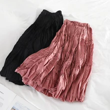 Женские повседневные однотонные юбки корейские элегантные женские плиссированные юбки до колена женские осенние модные шикарные черные юбки