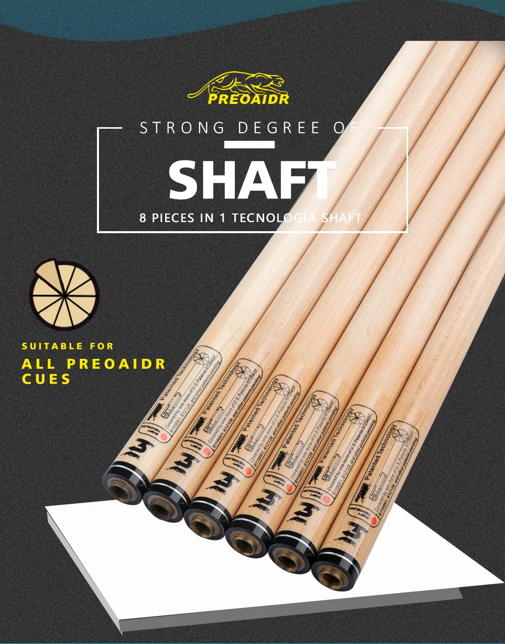 Preoaidr 8k pool cue eixo 11.75mm12.75mm ponta