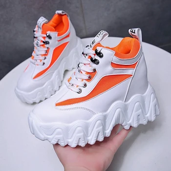 

2020 Autumn Wedges shoes For Women Fashion Platform Casual Shoes Chunky Sneakers Women 10cm High Vulcanized Shoes Woman White
