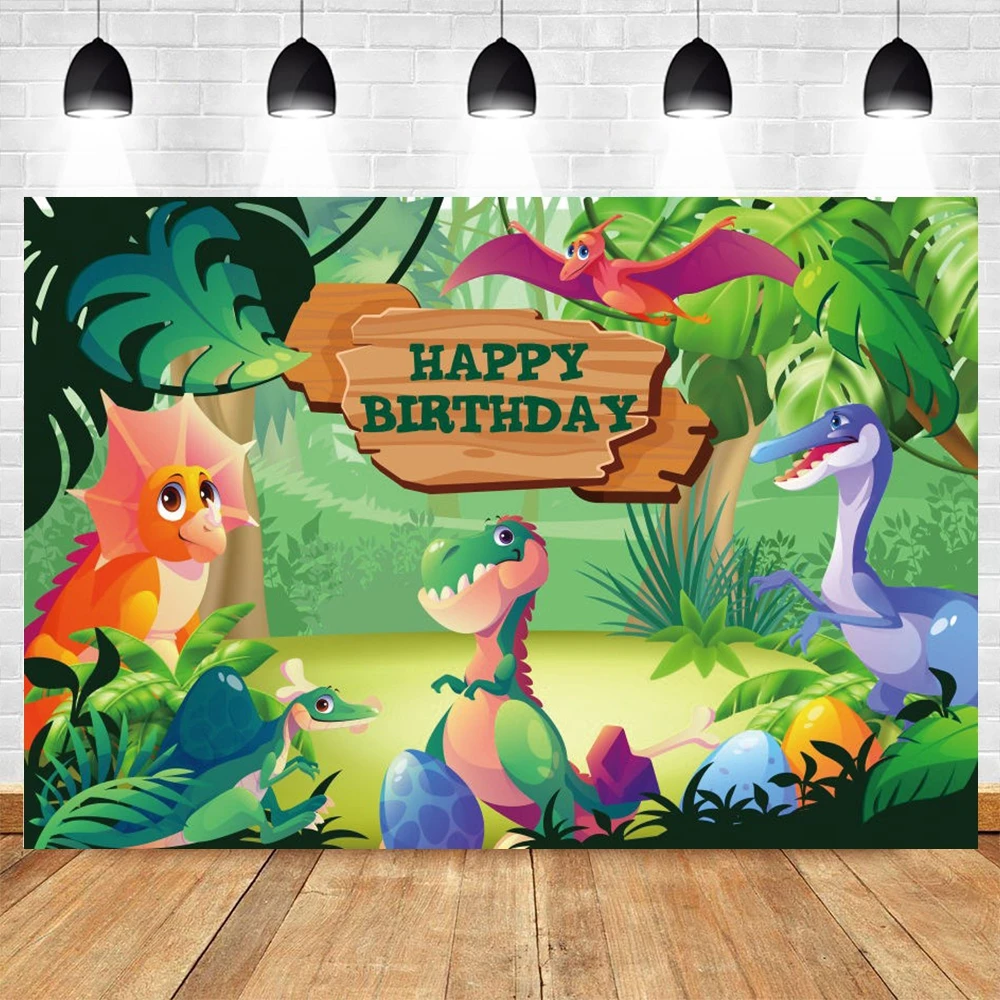 

Cartoon Dinosaur Summer Tropical Forest Jungle Backdrop Baby Birthday Party Decor Customize Background Photography Photo Studio