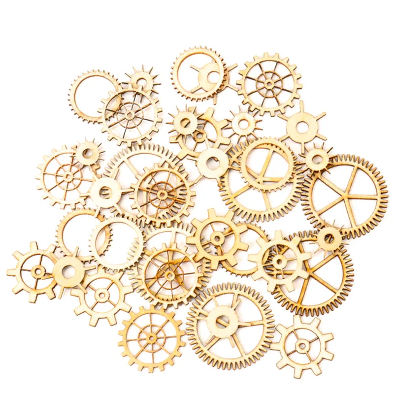 Unfinished Wood Craft Gear Wheel Scrapbooking DIY For Handmade Home Decor Mix Natural Wooden Embellishments 20-40mm 36pcs