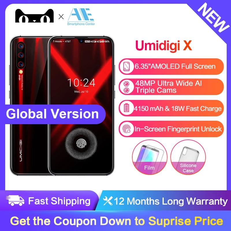 

UMIDIGI X 6.35 AMOLED Display Global Version In-screen Fingerprint 48MP Triple Back Camera 128GB 4GB Helio P60 4150mAh Cellphone