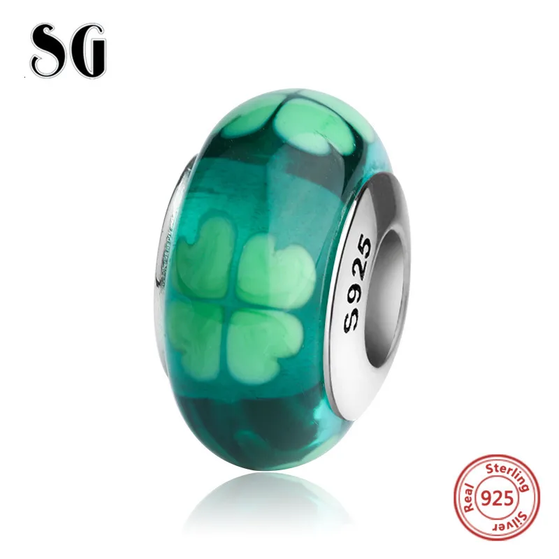 

SG vintage four leaf clover Murano glass beads sterling silver 925 charms fit authentic pandora bracelets jewelry findings gift