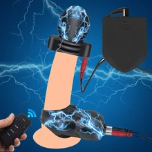6 Shock eléctrico modos de masaje jaula de pollo Hombre, Castidad, pene anillo de bloqueo Polla Control remoto inalámbrico vibrador SM sexo juguete