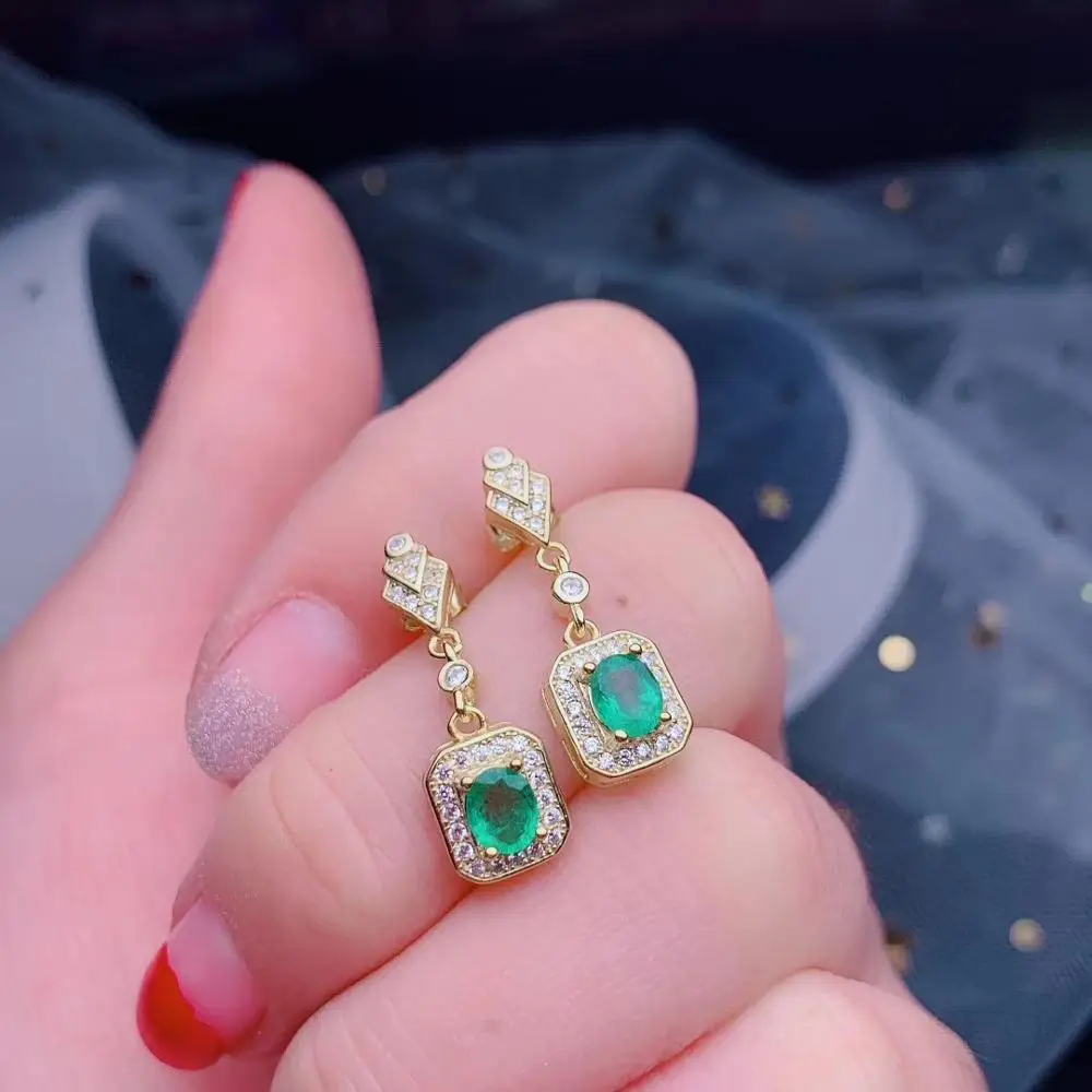 Серебряные серьги Элегантный Зеленый Изумрудный камень серьги-гвоздики из