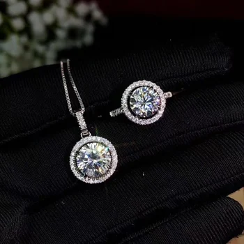 

FLASHING MOISANITE GEMSTONE RING AND NECKLACE JEWELRY SET COST EFFECTIVE ROUND NATURAL GEM 925 SILVER ENGAGEMENT RING PARTY GIFT