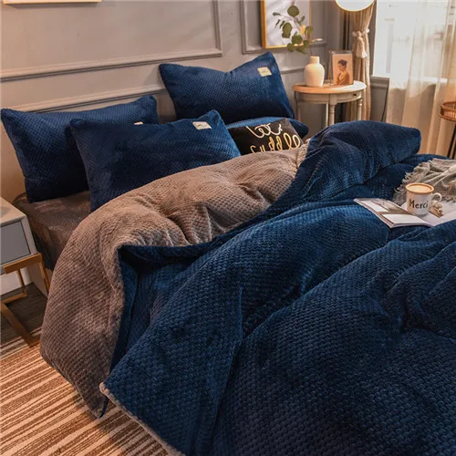blue grey Зимний комплект постельного белья с ананасом, плед, бархат, плюш, сплошной цвет, мягкий теплый флис, фланелевая кровать, пододеяльник, наволочка, покрывало, фиолетовый - Цвет: blue grey